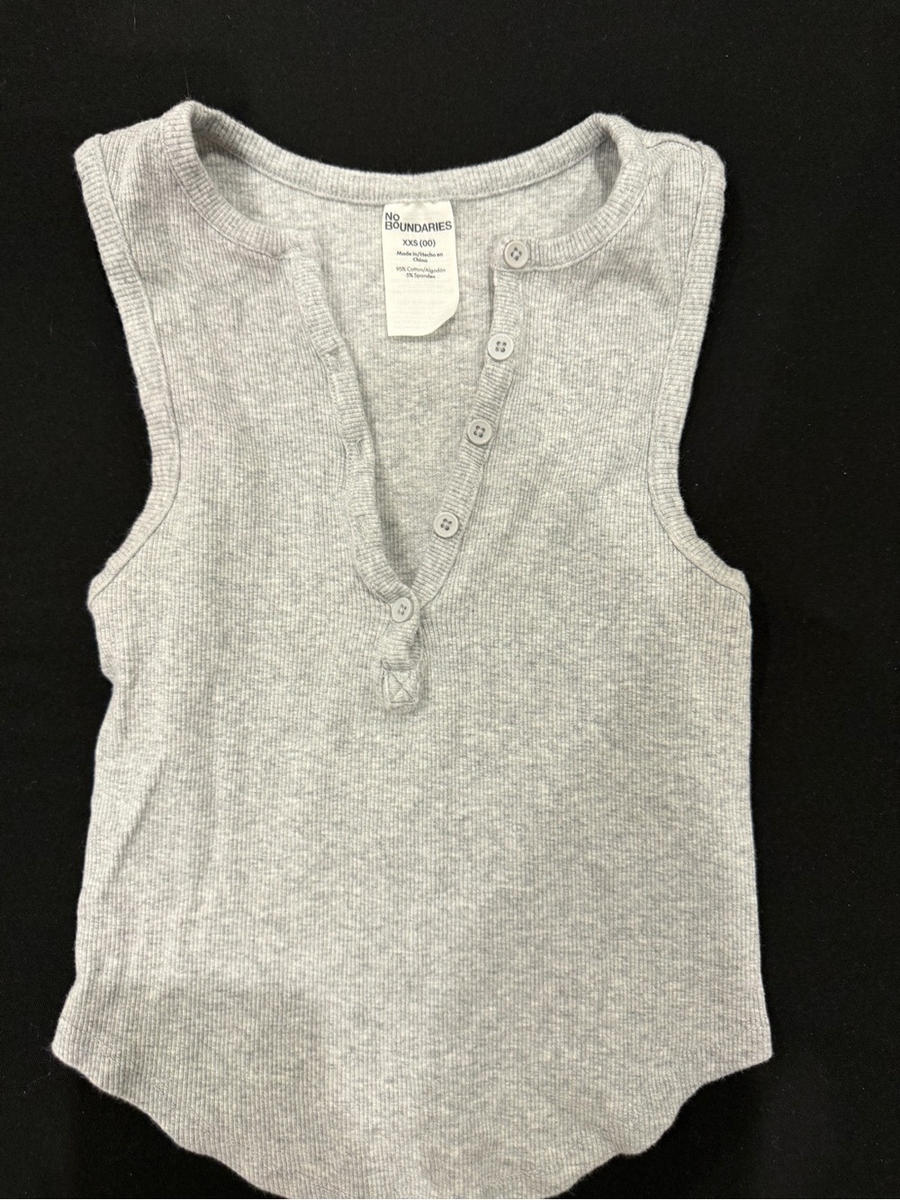 No Boundaries Light Gray Ribbed Henley Tank Top
